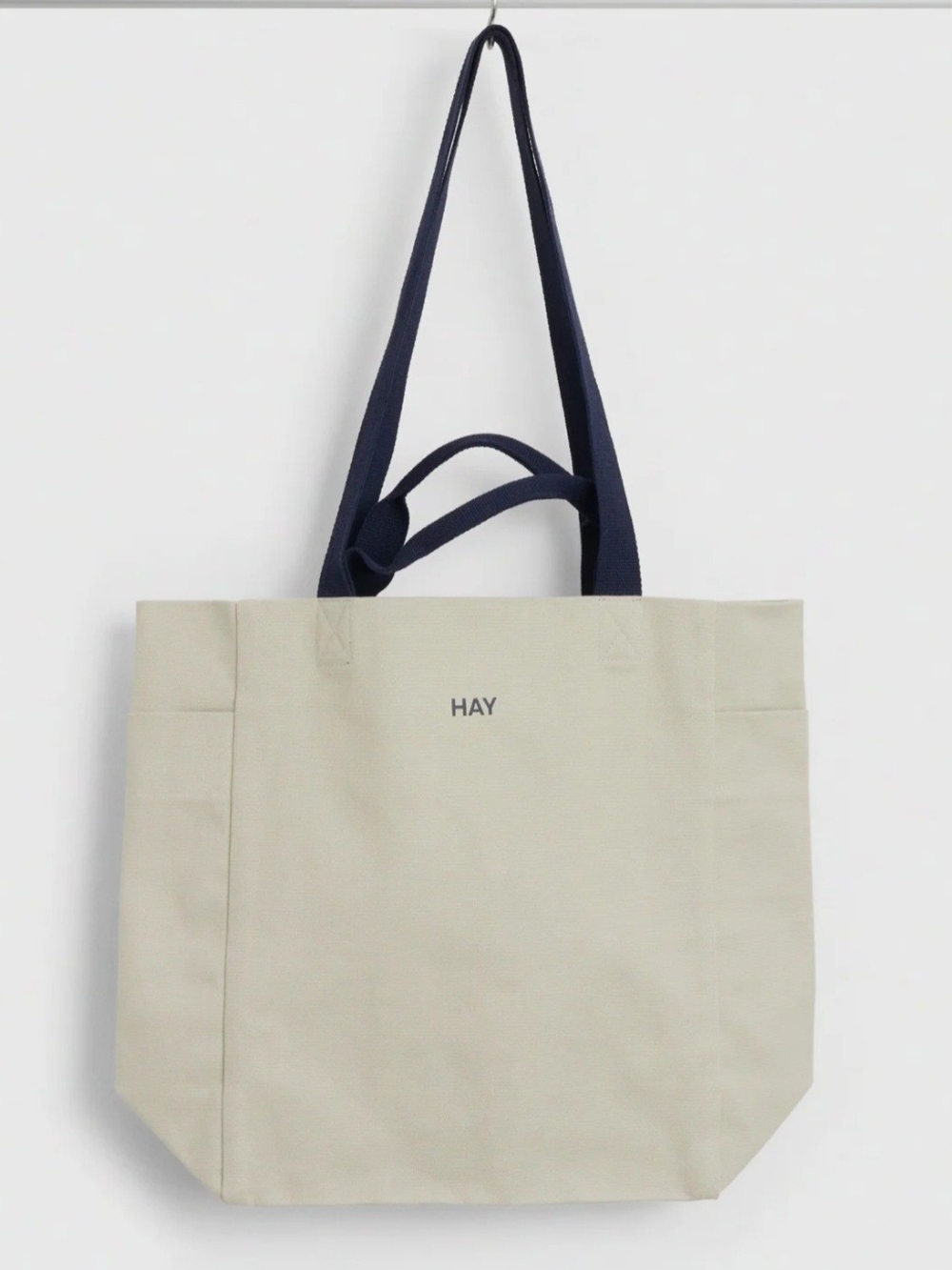 HAY Cream Canvas Shoulder Tote with Navy Straps